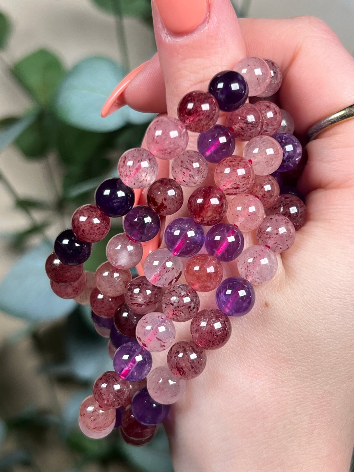 Lepidocrocite with Amethyst and Rose Quartz Bracelets