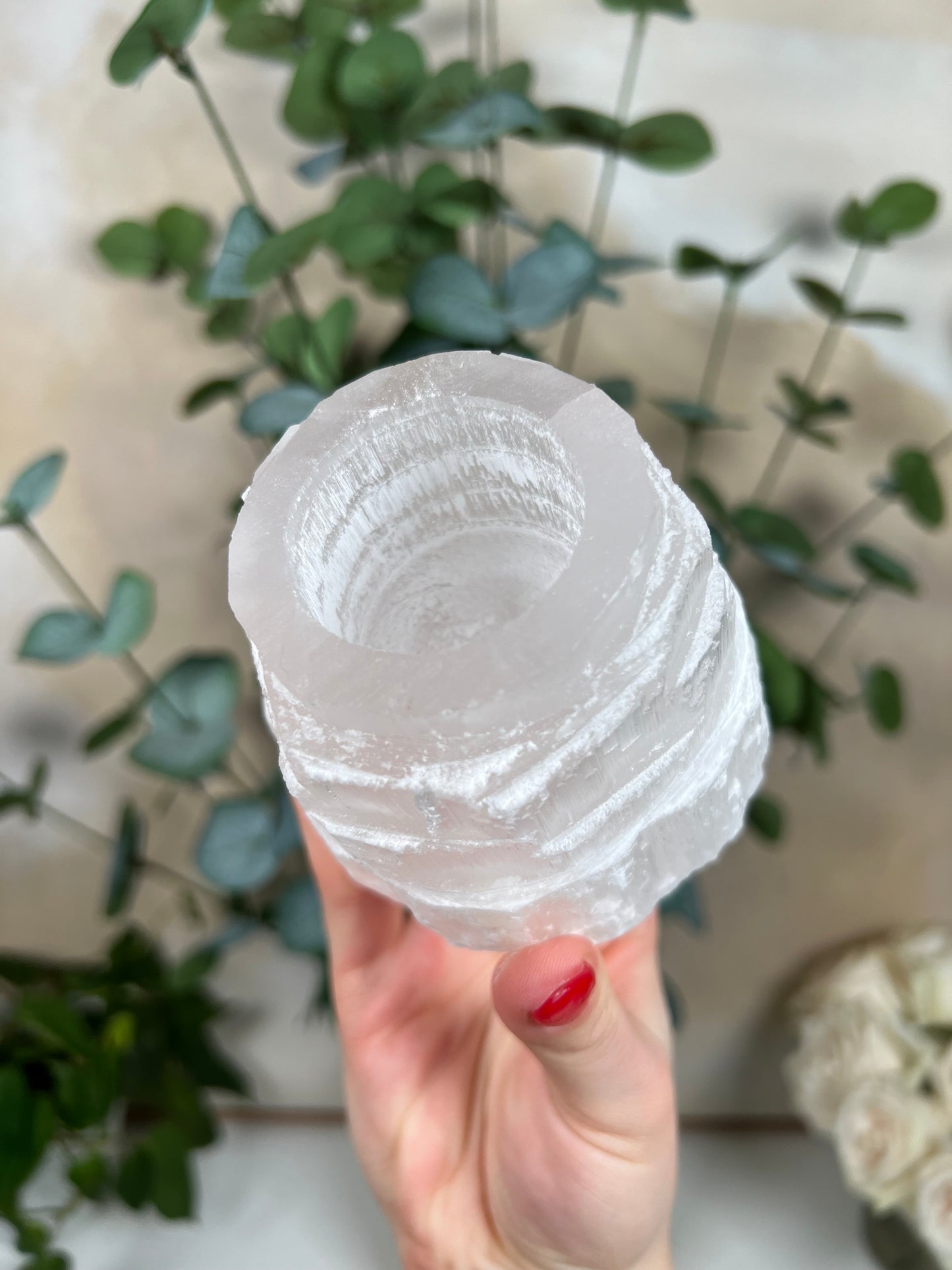 Satin Spar Selenite Candle Holder