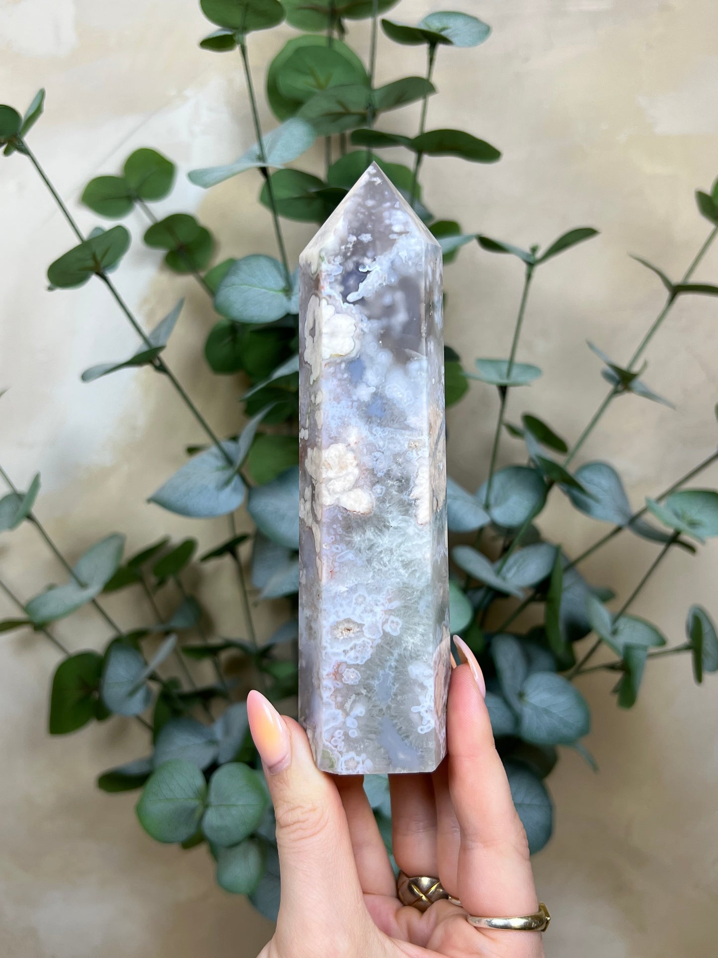 Flower Agate Tower, Baby Blue with Chlorite Quartz (178AA)