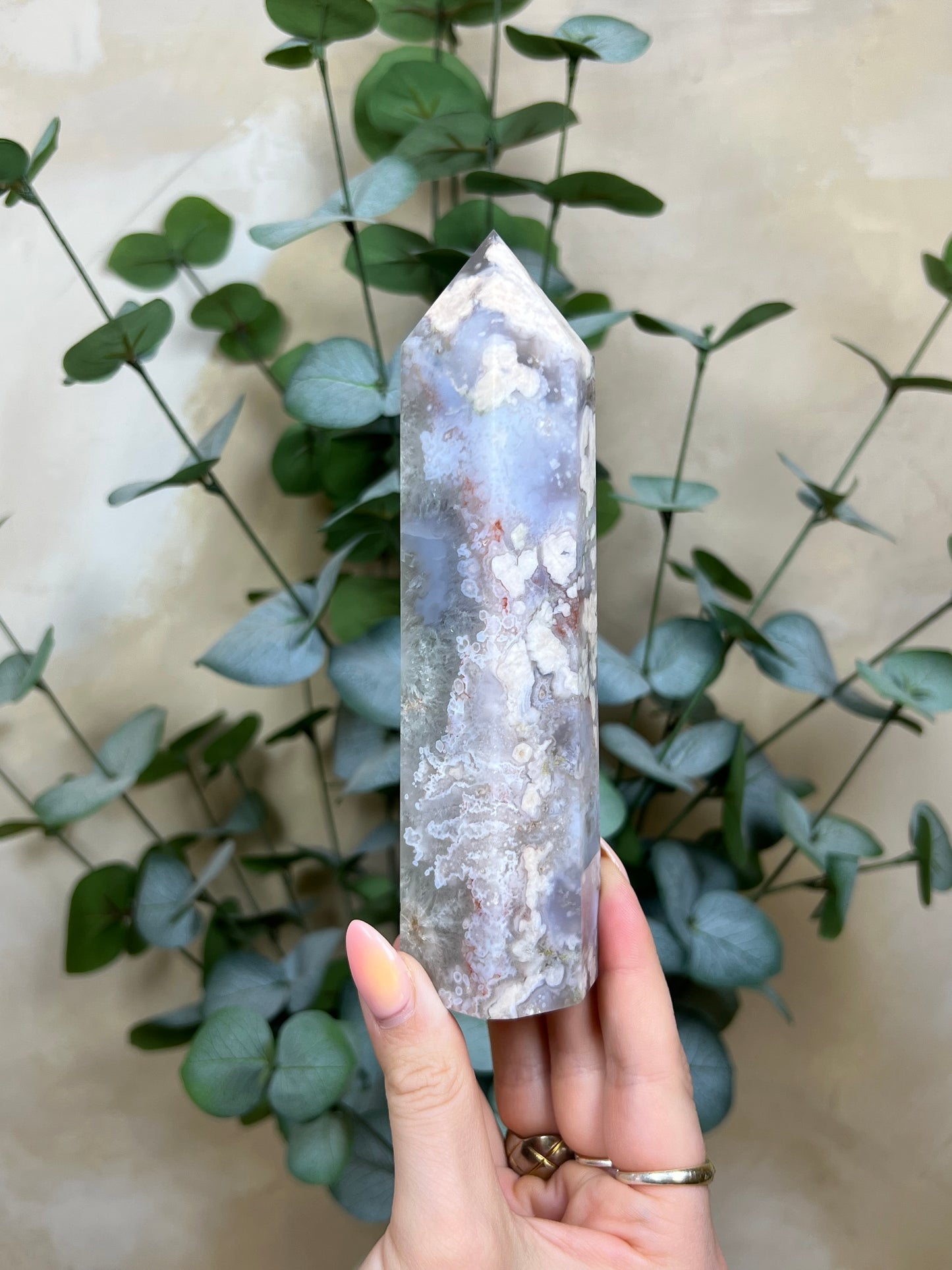 Flower Agate Tower, Baby Blue with Chlorite Quartz (178AA)