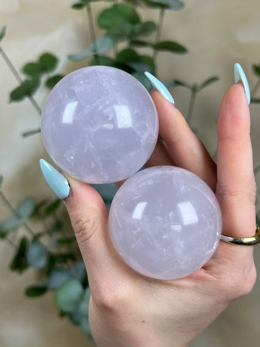 Periwinkle Rose Quartz Spheres (26AF, 36AB)