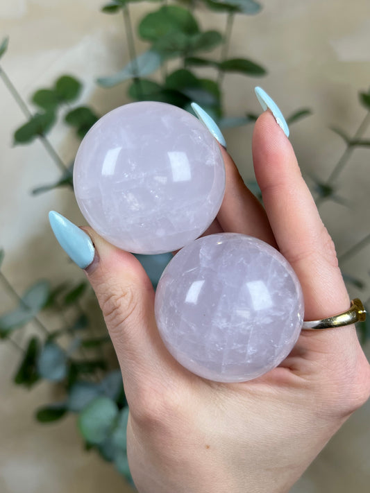 Periwinkle Rose Quartz Spheres (19AE, 22AC)