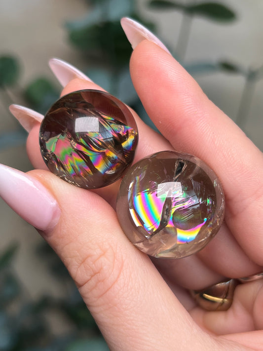 Smoky Quartz Mini Spheres with Rainbows