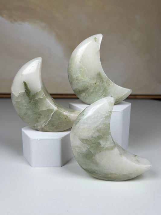 Green Kyanite in Quartz Standing Moons (26FT, 28FI, 28FJ)