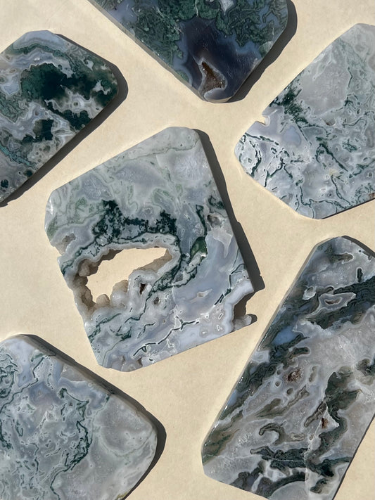 Moss Agate Slabs with Stands (6 options)