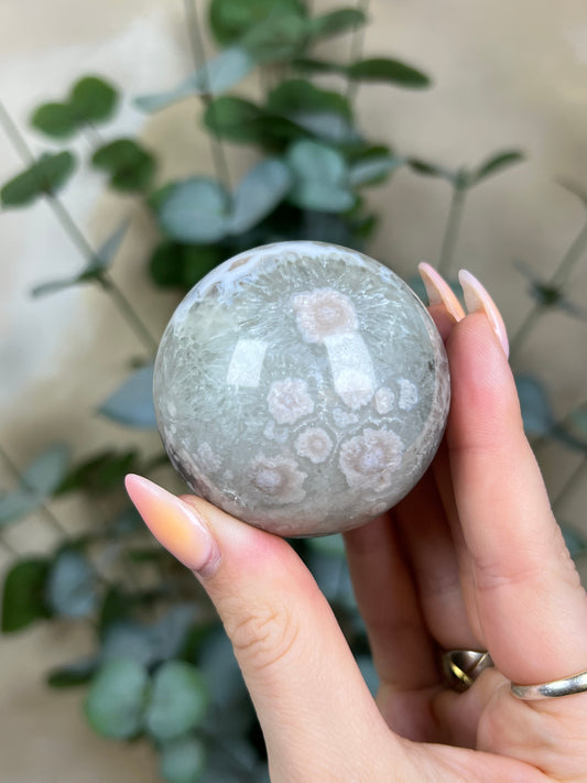 Flower Agate Sphere, Chlorite Quartz (70AC)