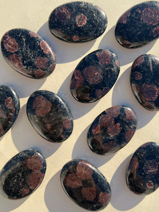 Garnet in Tourmaline Flat Palm Stones