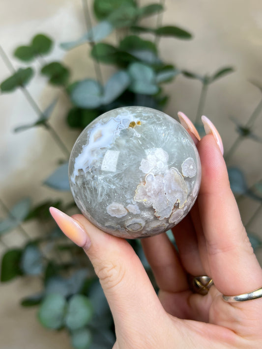 Flower Agate Sphere, Chlorite Quartz (70AC)