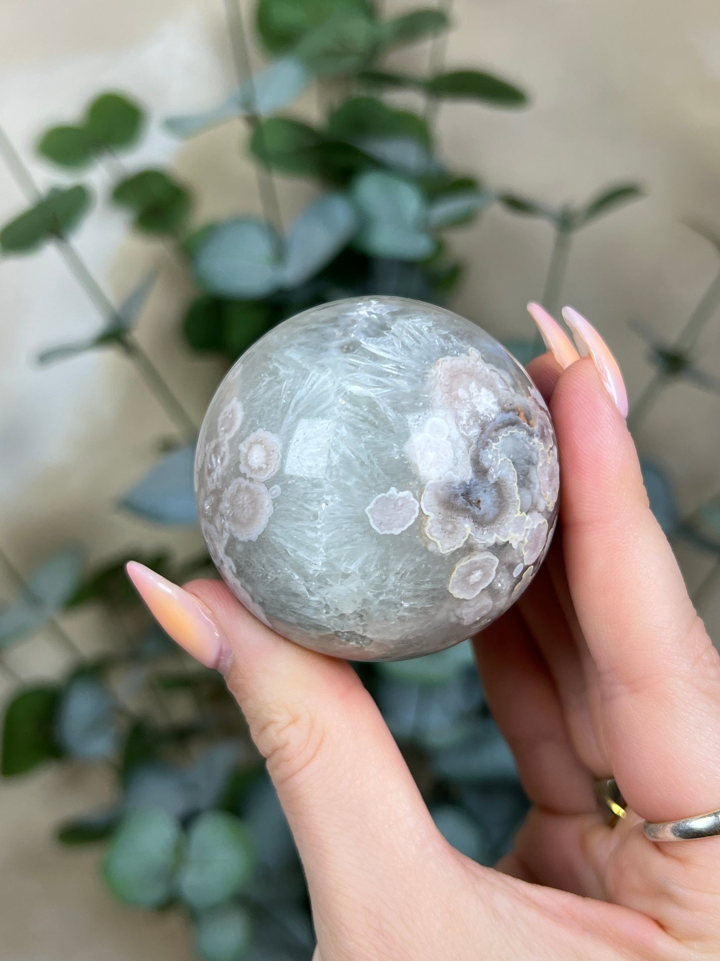 Flower Agate Sphere, Chlorite Quartz (70AC)