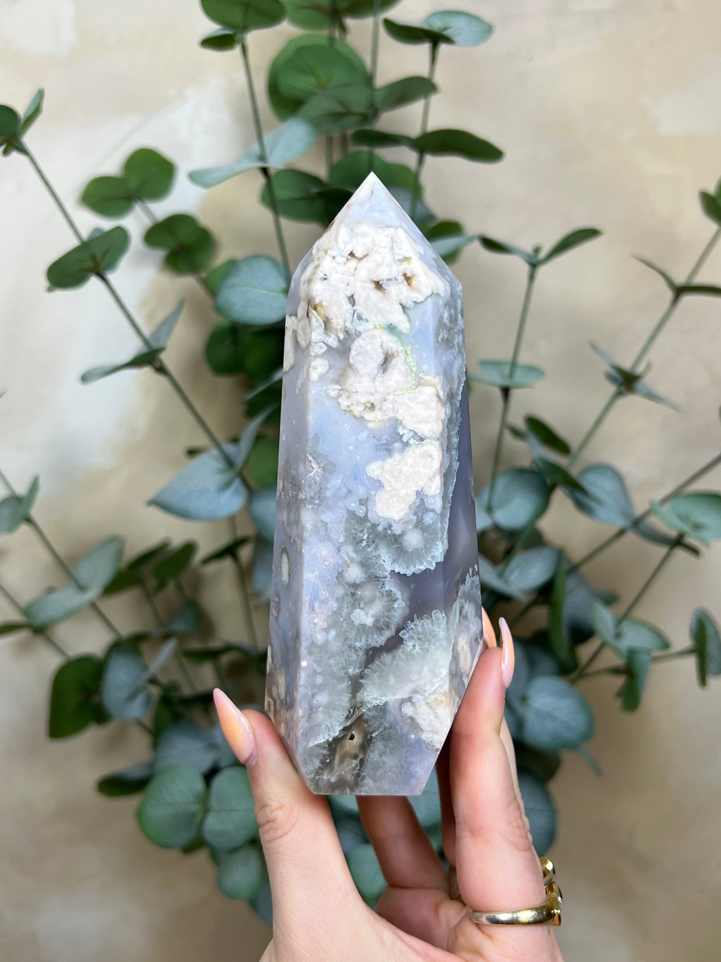 Flower Agate Tower, Baby Blue with Chlorite Quartz (168AA)