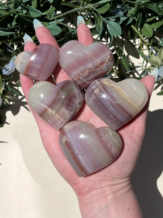 Pink Banded Calcite Hearts (5 options)