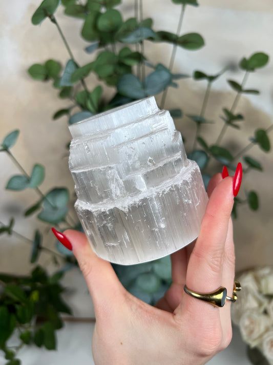 Satin Spar Selenite Candle Holder